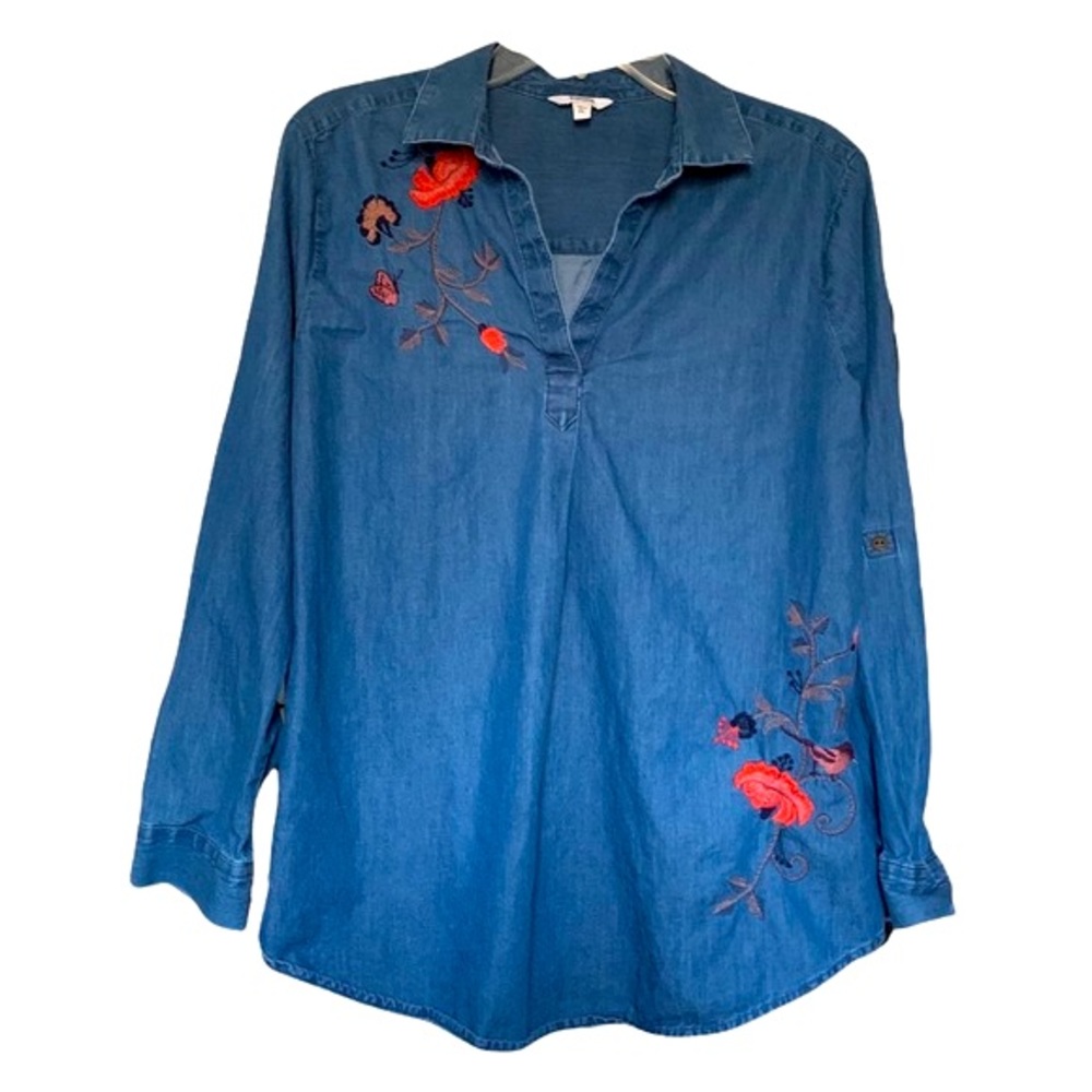 Sonoma Chambray Embroidered Rose Popover Size PL